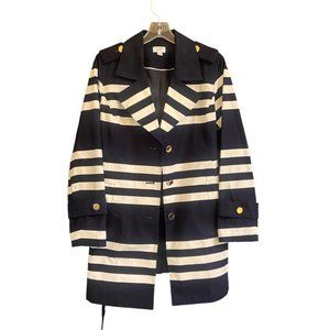 CROWN & IVY NAVY STRIPED HAIGHT & ASHBURY SIGNATURE BELTED COAT, SZ M - NWT